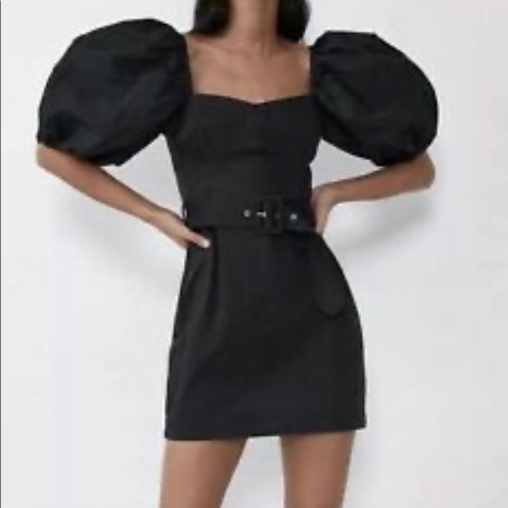 Zara Puff Sleeves Belted Dress